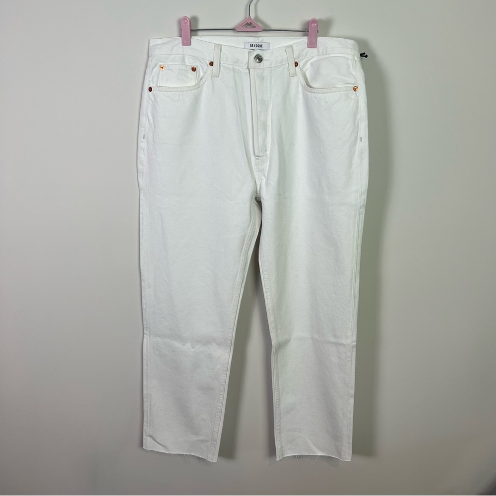 Re/Done 70s Stove Pipe High Rise Straight Leg Cropped White Denim Jeans Women 32